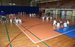 Przedszkole nr 3 Wyjście do MOSiR- wspólne zajęcia gimnastyczne ze starszymi kolegami