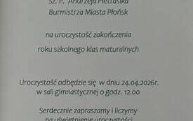 Galeria aktualności Zaproszenie na uroczystość zakończenia roku szkolnego maturzyst&oacute;w 2