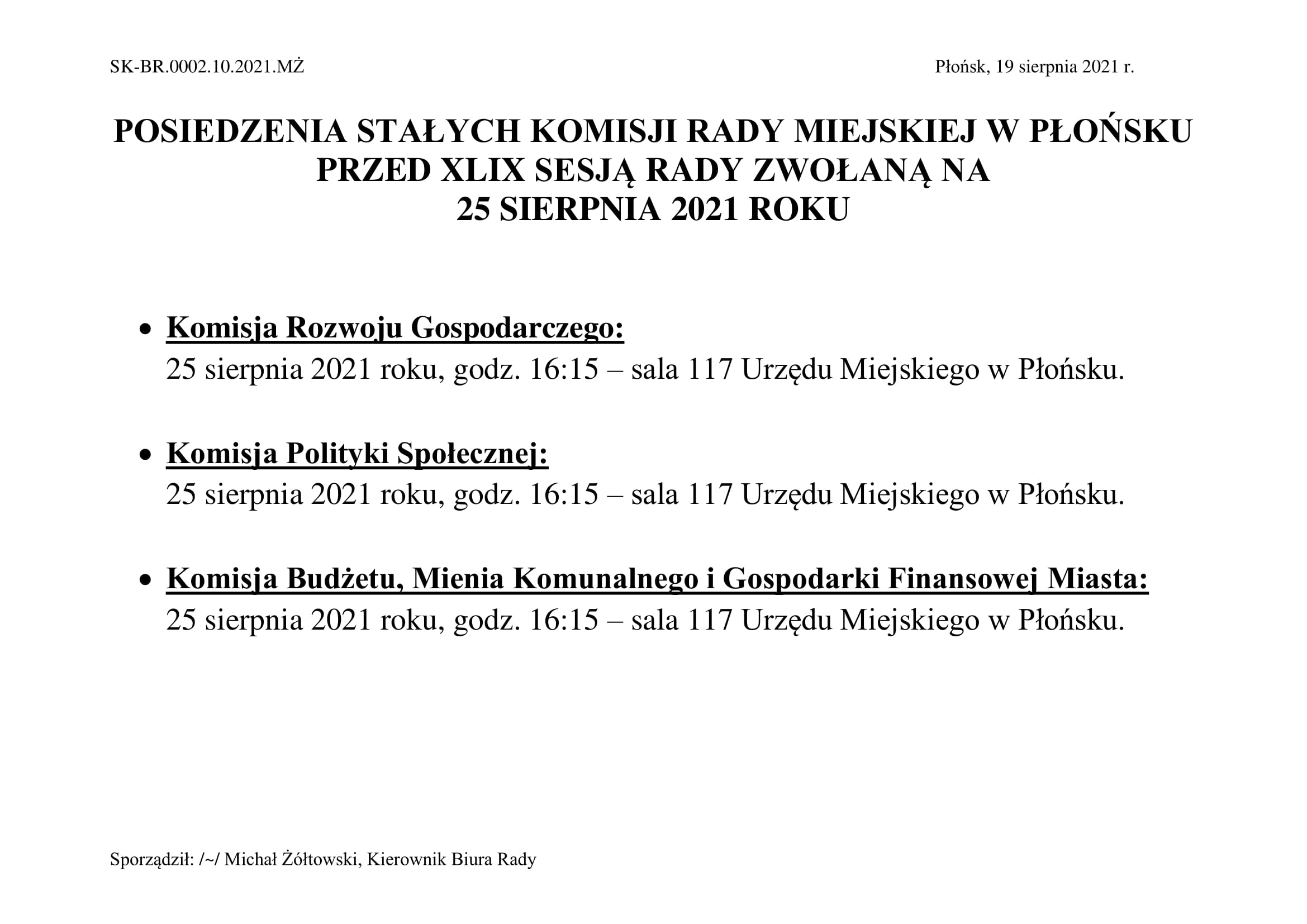 posiedzenia komisji Rady Miejskiej w Płońsku