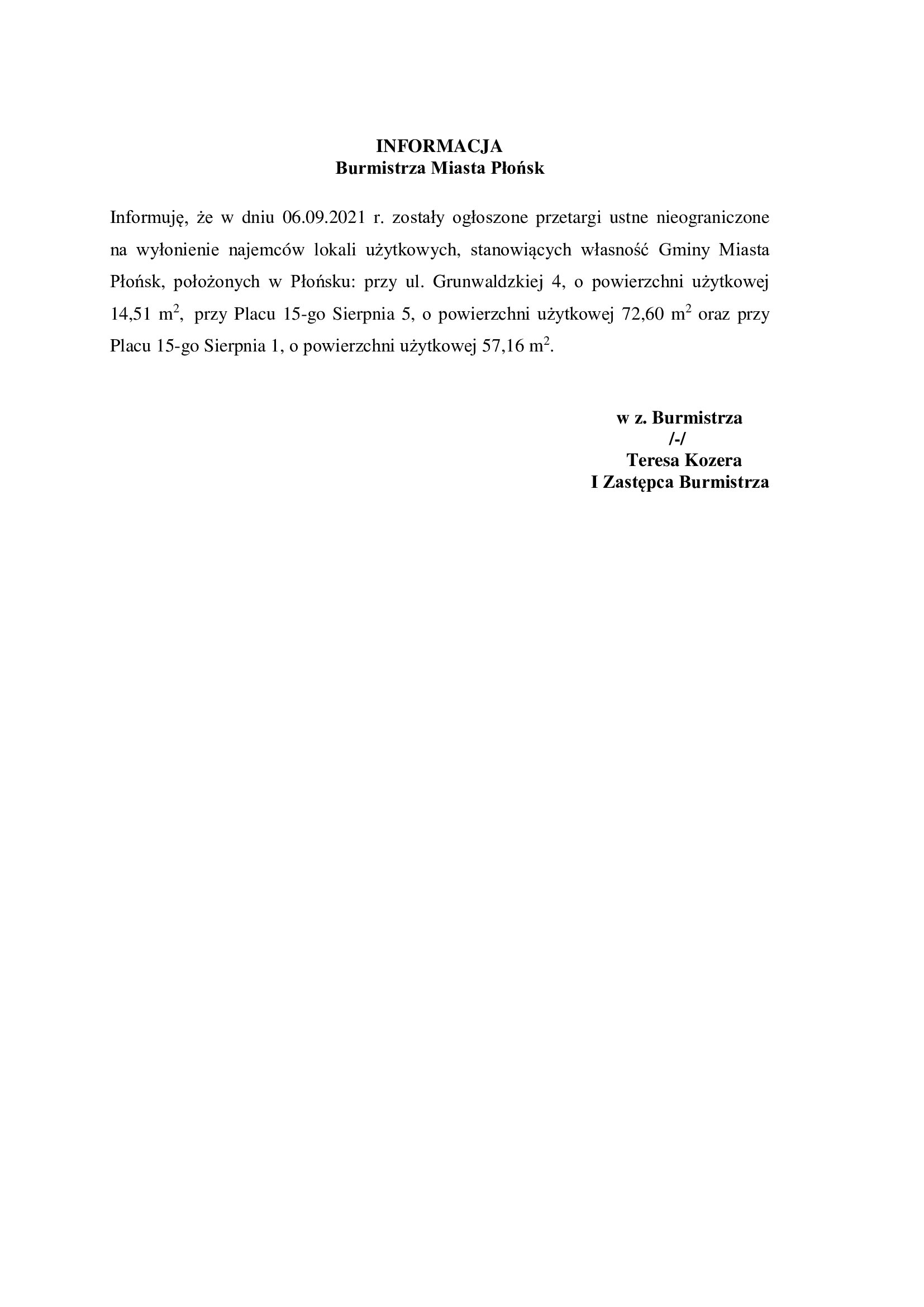 informacja Burmistrza Miasta