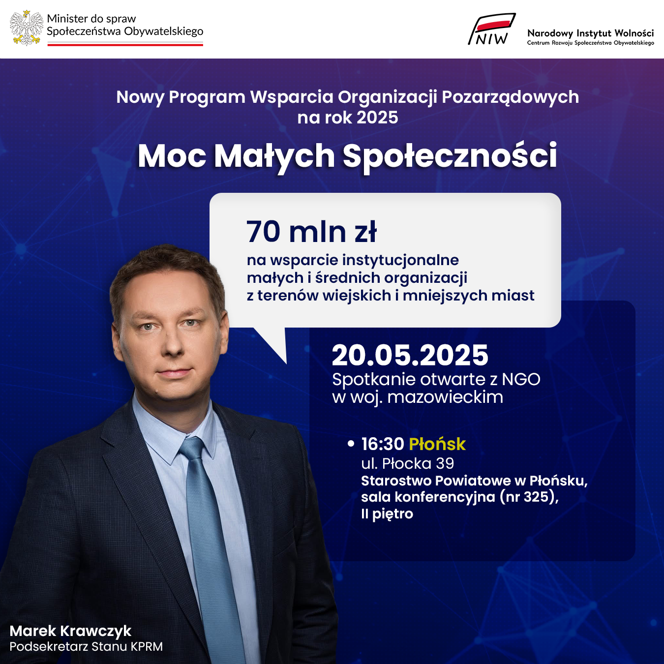 Plakat dot. spotkania Moc Małych Społeczności