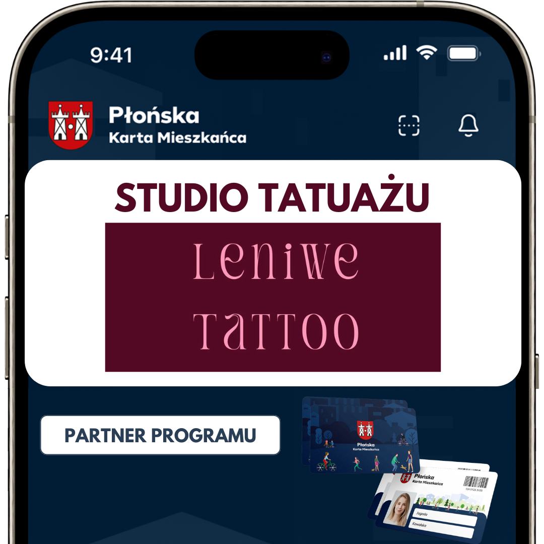 Infografika Studio tatuażu Leniwetattoo partner Płońskiej Karty Mieszkańca