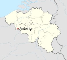 Mapa z zaznaczonym Antoing w państwie Belgia