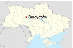 Mapa z zaznaczonym Berdyczów w państwie Ukraina
