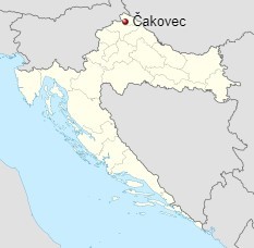 Mapa z zaznaczonym Čakovec w państwie Chorwacja
