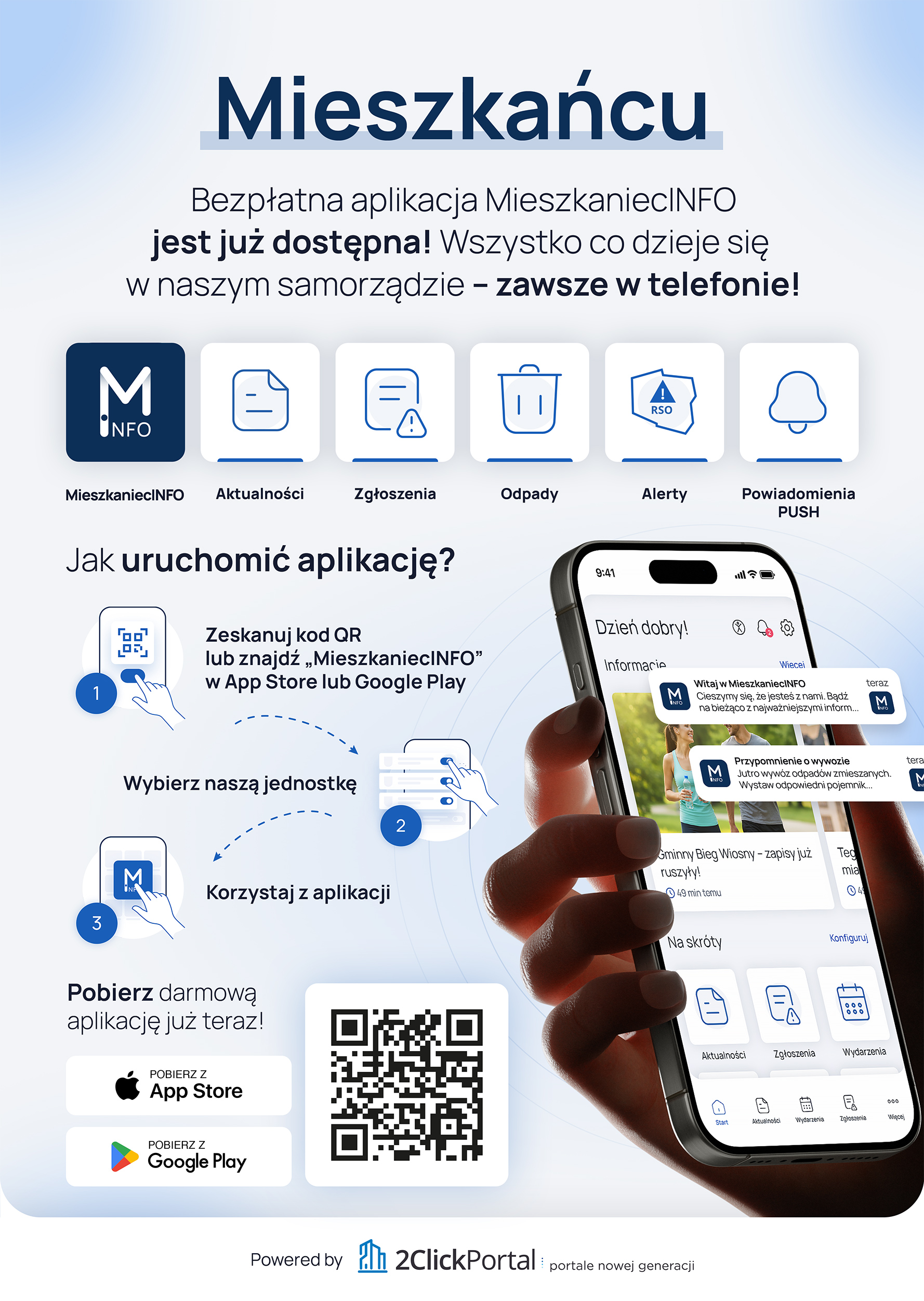 Plakat informujący o aplikacji MieszkaniecINFO