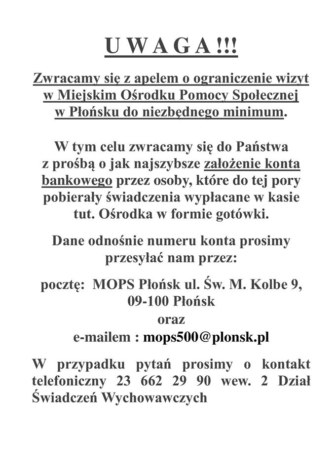 Apel Miejskiego Ośrodka Pomocy Społecznej
