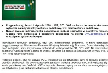 Zdjęcie do PIT CIT i VAT zapłacisz na mikrorachunek podatkowy od 1 stycznia 2020 r.