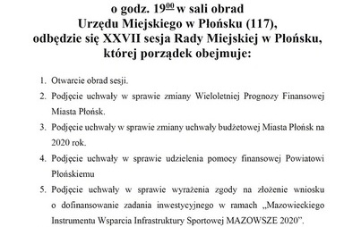 Zdjęcie do XXVII sesja Rady Miejskiej w Płońsku