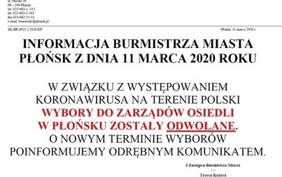Zdjęcie do Informacja dotycząca odwołania wybor&oacute;w zarząd&oacute;w osiedli