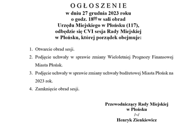 Zdjęcie do CVI sesja Rady Miejskiej&nbsp;w Płońsku