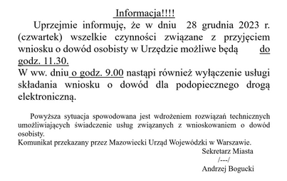 Zdjęcie do Komunikat Urzędu Miejskiego w Płońsku