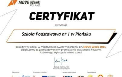Zdjęcie do Szkoła Podstawowa Nr 1 z certyfikatem Move Week 2024 Poland