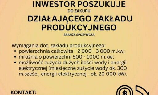 Zdjęcie do Inwestor poszukuje do zakupu działającego zakładu produkcyjnego