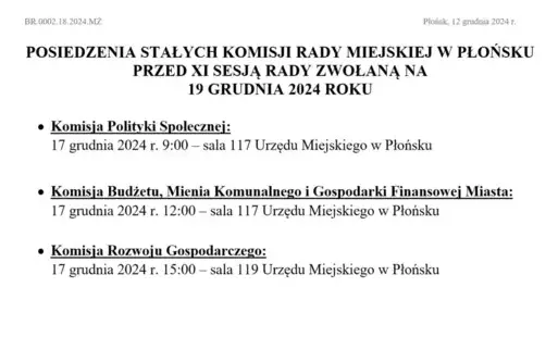 Zdjęcie do POSIEDZENIA STAŁYCH KOMISJI RADY MIEJSKIEJ W PŁOŃSKU PRZED XI SESJĄ RADY