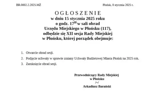 Zdjęcie do  XII sesja Rady Miejskiej w Płońsku
