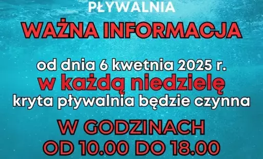 Zdjęcie do Uwaga - zmiana godzin funkcjonowania krytej pływalni &nbsp;&nbsp;