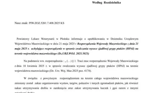 Zdjęcie do Uchylenie rozporządzenia w sprawie zwalczania grypy ptak&oacute;w (HPAI)