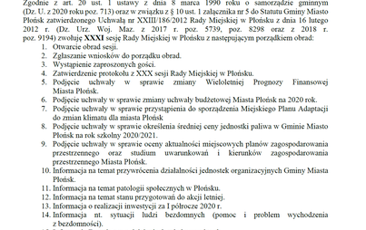 Zdjęcie do XXXI sesja Rady Miejskiej - porządek obrad