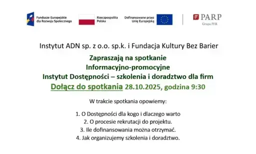Zdjęcie do Spotkanie Informacyjno - promocyjne Instytut Dostępności &ndash; szkolenia i doradztwo dla firm