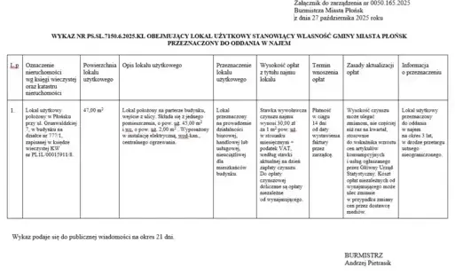 Zdjęcie do WYKAZ NR PS.SL.7150.6.2025.KL OBEJMUJĄCY LOKAL UŻYTKOWY STANOWIĄCY WŁASNOŚĆ GMINY MIASTA PŁOŃSK PRZEZNACZONY DO ODDANIA W NAJEM - ulica Grunwaldzka 7