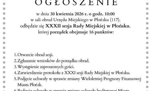 Zdjęcie do XXXII sesja Rady Miejskiej - ogłoszenie