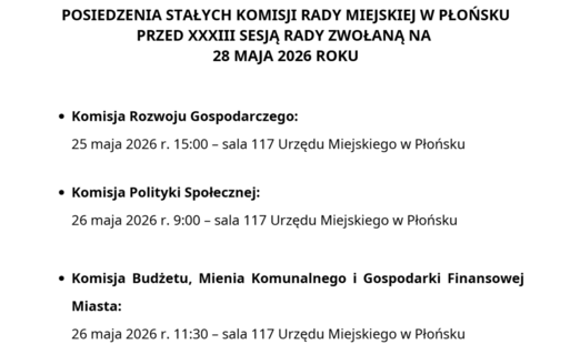 Zdjęcie do Posiedzenia stałych komisji rady miejskiej w Płońsku przed XXXIII sesją rady