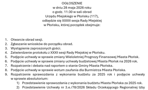 Zdjęcie do XXXIII sesja Rady Miejskiej w Płońsku