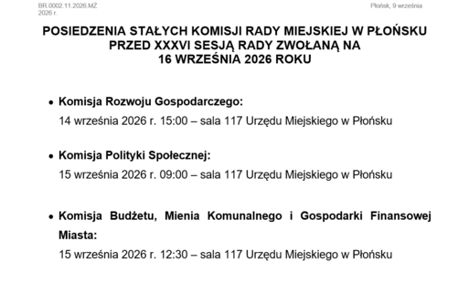 Zdjęcie do Posiedzenia Stałych Komisji Rady Miejskiej w Płońsku przed XXXVI sesją rady