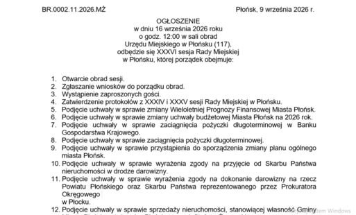 Zdjęcie do XXXVI sesja Rady Miejskiej w Płońsku