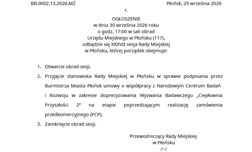 Zdjęcie do XXXVII sesja Rady Miejskiej