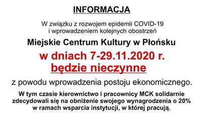 Zdjęcie do Od jutra do 29 listopada Mck Płońsk będzie nieczynne