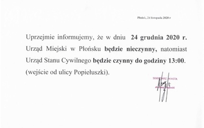 Zdjęcie do Komunikat Urzędu Miejskiego w Płońsku