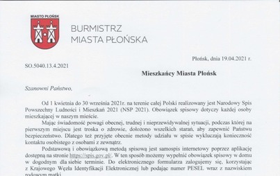 Zdjęcie do List Gminnego Komisarza Spisowego w sprawie Narodowego Spisu Powszechnego Ludnosci i Mieszkań 2021