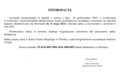 Zdjęcie do Informacja - opłata za korzystanie z zezwoleń w roku 2021