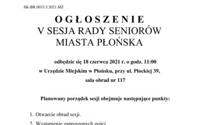 Zdjęcie do V Sesja Rady Senior&oacute;w Miasta Płońska