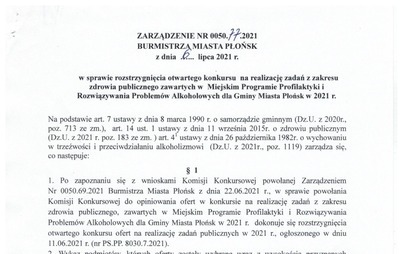 Zdjęcie do Zarządzenie Burmistrza w sprawie rozstrzygnięcia otwartego konkursu na realizację zadań z zakresu zdrowia publicznego zawartych w Miejskim Programie Profilaktyki i Rozwiązywania Problem&oacute;w Alkoholowych dla Gminy Miasta Płońsk w 2021 r.