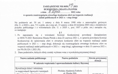 Zdjęcie do Rozstrzygnięcie otwartego konkursu ofert na wsparcie realizacji zadań publicznych w 2021 roku - etap drugi