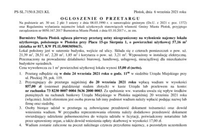 Zdjęcie do Ogłoszenie o przetargu - Plac 15-go Sierpnia 1