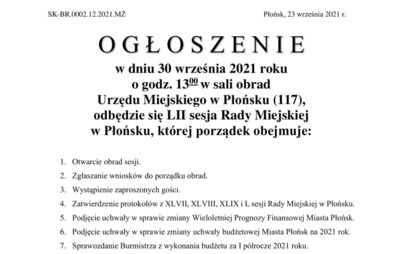 Zdjęcie do LII sesja Rady Miejskiej w Płońsku