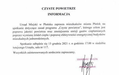 Zdjęcie do Spotkanie dotyczące zasad programu "Czyste Powietrze"