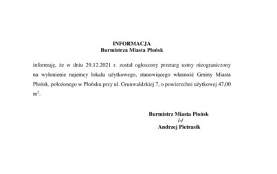 Zdjęcie do  INFORMACJA Burmistrza Miasta Płońsk