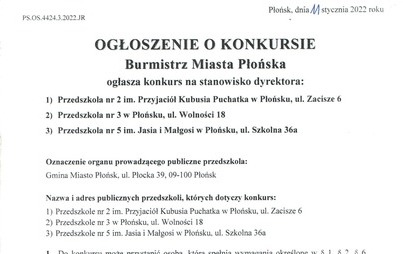 Zdjęcie do  Burmistrz Miasta Płońska ogłasza konkurs na stanowisko dyrektora
