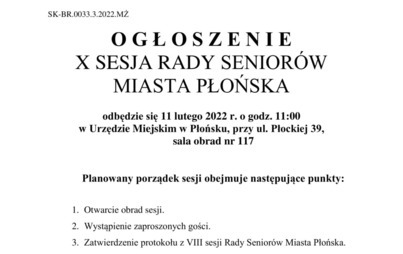 Zdjęcie do X Sesja Rady Senior&oacute;w Miasta Płońska 