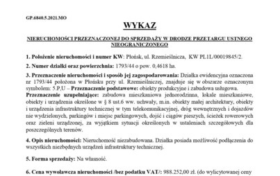 Zdjęcie do WYKAZ NIERUCHOMOŚCI PRZEZNACZONEJ DO SPRZEDAŻY W DRODZE PRZETARGU USTNEGO NIEOGRANICZONEGO    