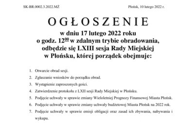 Zdjęcie do LXIII sesja Rady Miejskiej  w Płońsku