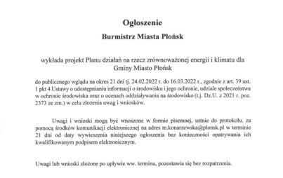 Zdjęcie do Projekt Planu Działań Na Rzecz Zr&oacute;wnoważonej Energii I Klimatu Dla Gminy Miasto Płońsk 