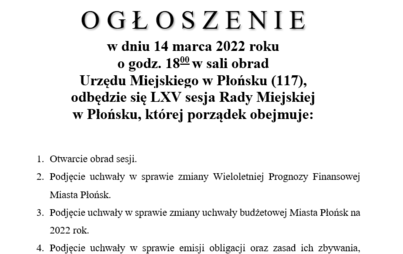 Zdjęcie do LXV sesja Rady Miejskiej w Płońsku
