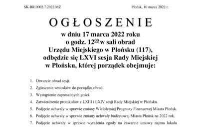 Zdjęcie do LXVI sesja Rady Miejskiej w Płońsku