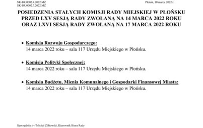 Zdjęcie do Posiedzenia Stałych Komisji Rady Miejskiej w Płońsku